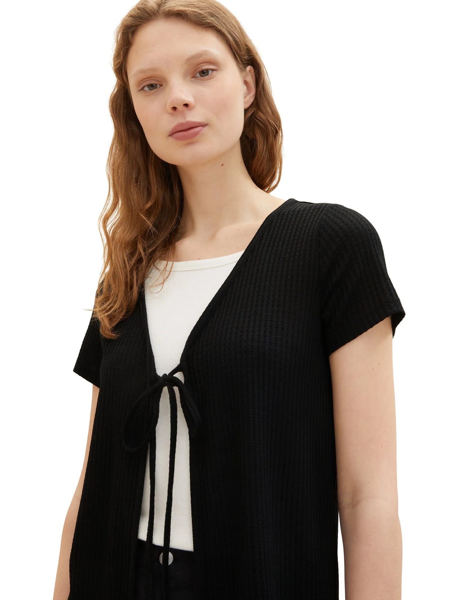 Denim Tom Tailor Deep Black Women Long Cardigan with a Waffle Texture SKU: 1036567_14482 Image 02