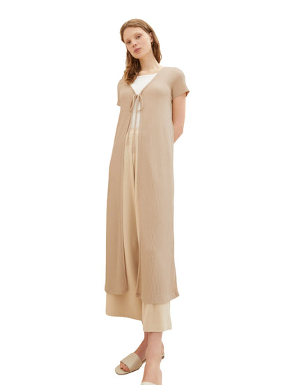Denim Tom Tailor Dusty Sand Beige Women Long Cardigan with a Waffle Texture SKU: 1036567_31700 Image 01