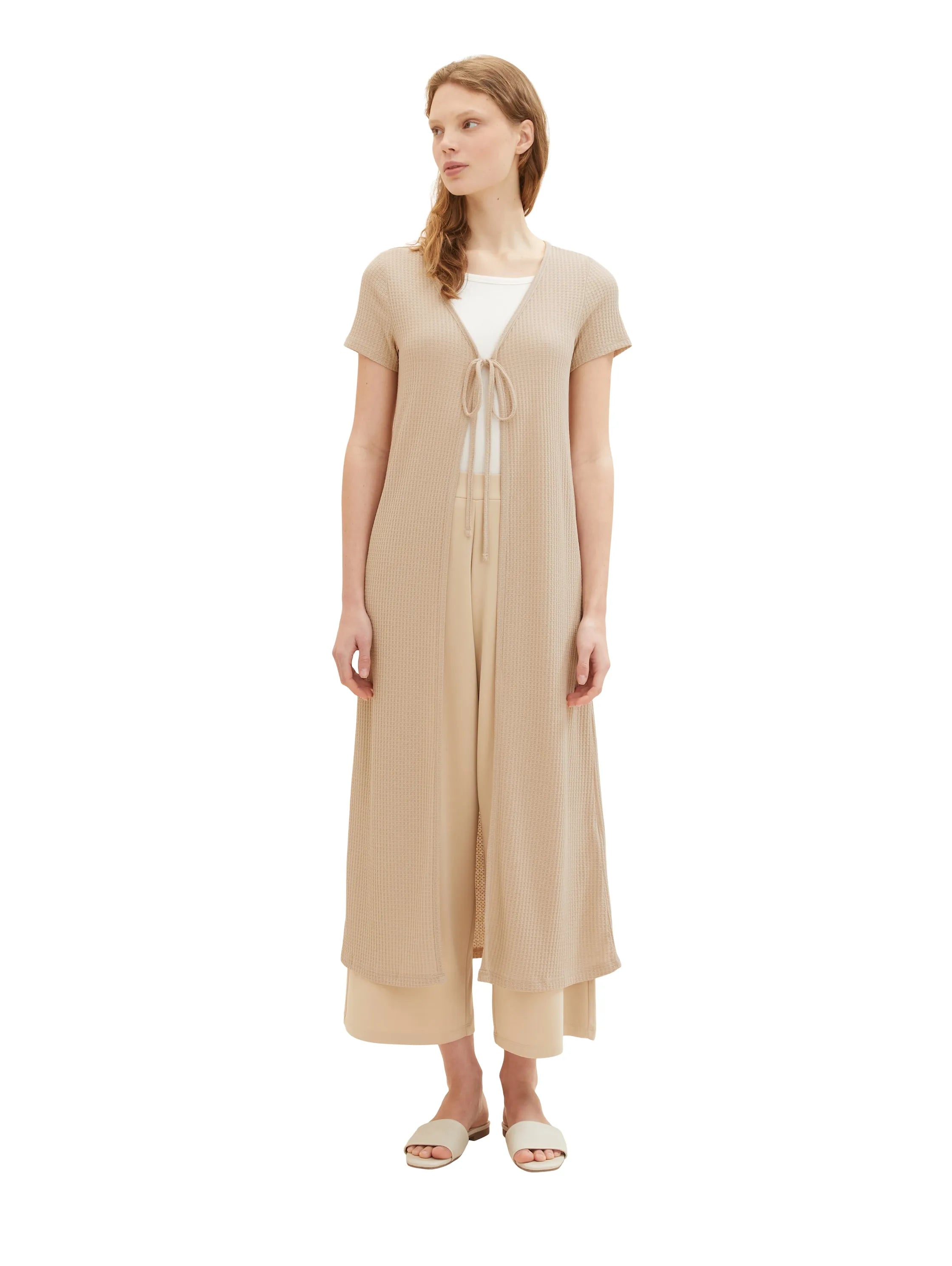 Denim Tom Tailor Dusty Sand Beige Women Long Cardigan with a Waffle Texture SKU: 1036567_31700 Image 04