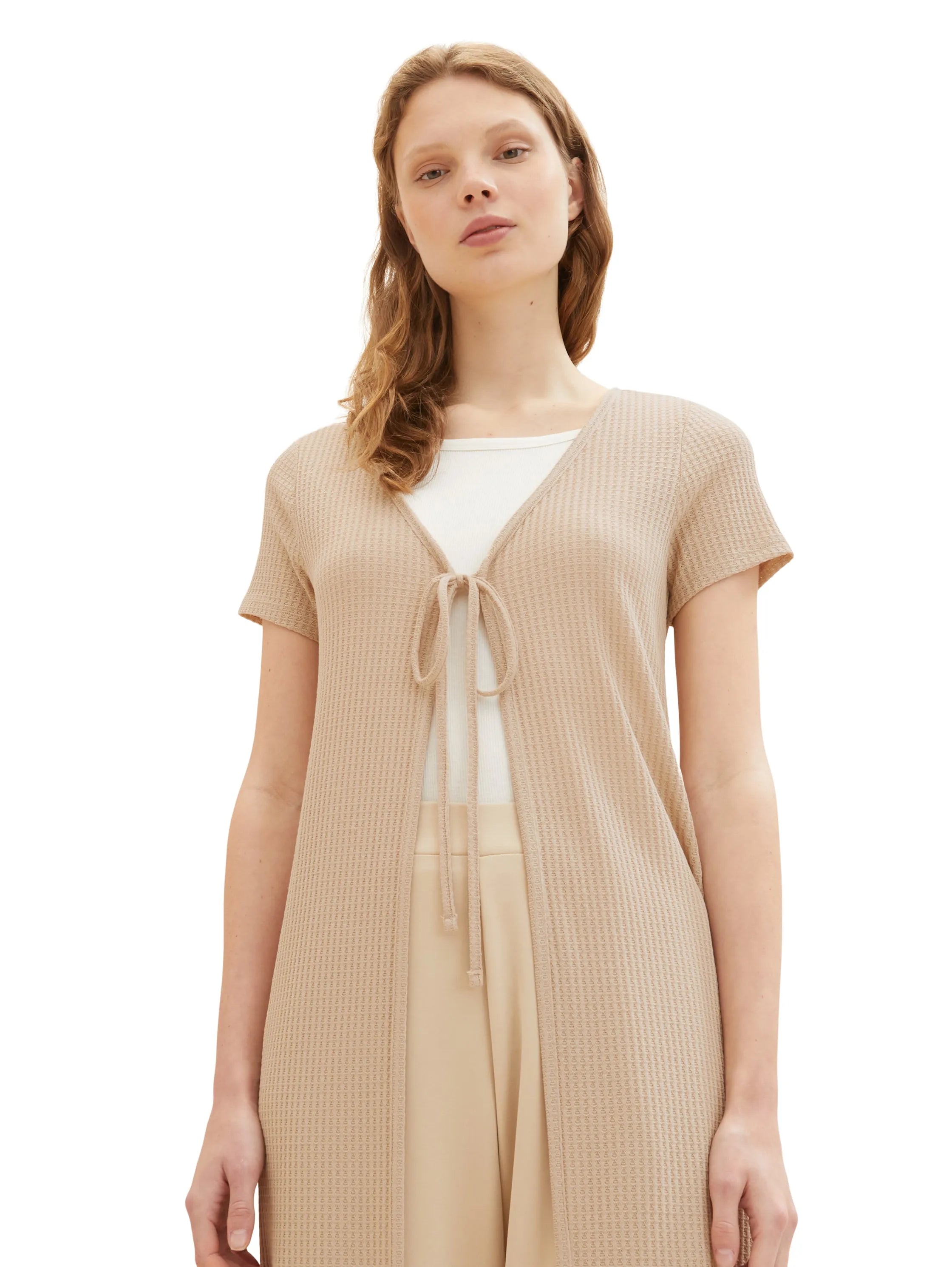 Denim Tom Tailor Dusty Sand Beige Women Long Cardigan with a Waffle Texture SKU: 1036567_31700 Image 05