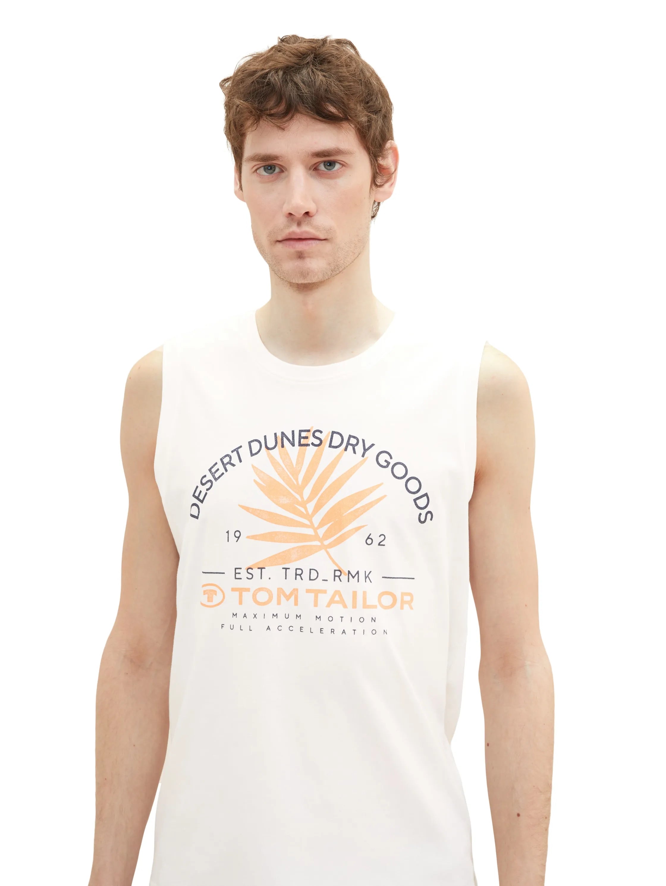 Tom Tailor Off White Men Tank Top with a Print SKU: 1036574_10332 Image 02