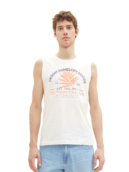 Tom Tailor Off White Men Tank Top with a Print SKU: 1036574_10332 Image 06