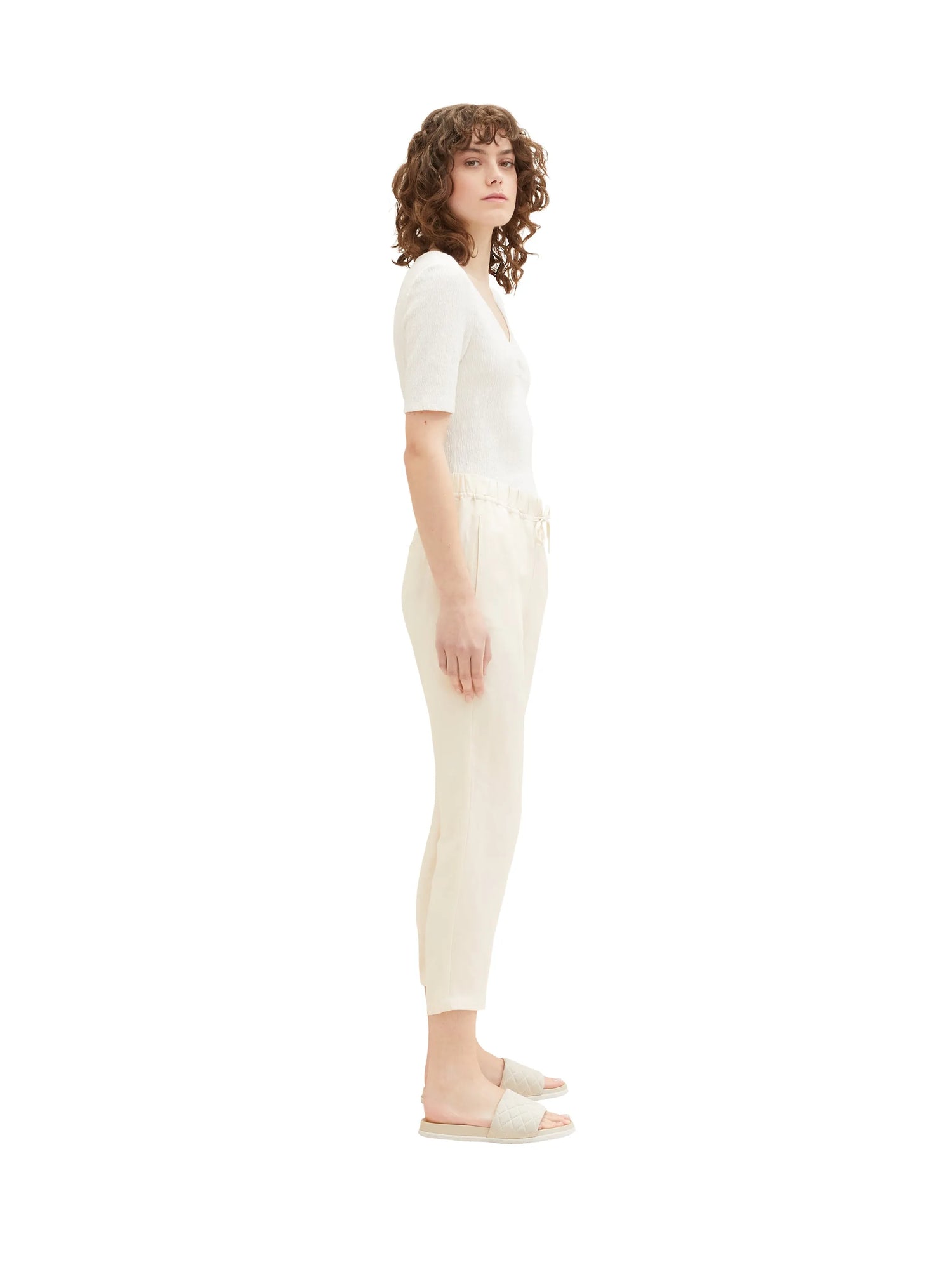 Tom Tailor Ivory Ecru Women Trousers with Linen SKU: 1036637_31649 Image 02