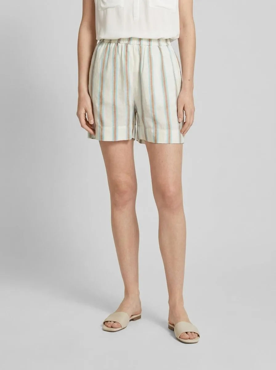 Tom Tailor Offwhite Brown Vertical Stripe Women Bermuda Shorts with Linen SKU: 1036640_31948 Image 00