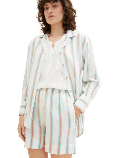 Tom Tailor Offwhite Brown Vertical Stripe Women Bermuda Shorts with Linen SKU: 1036640_31948 Image 03