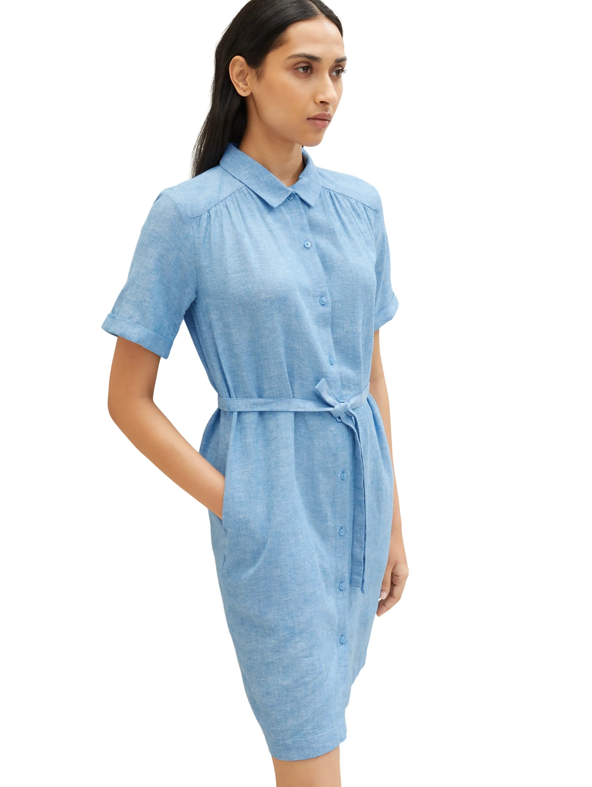 Tom Tailor Soft Cloud Blue Women Dress with Linen SKU: 1036654_21184 Image 04