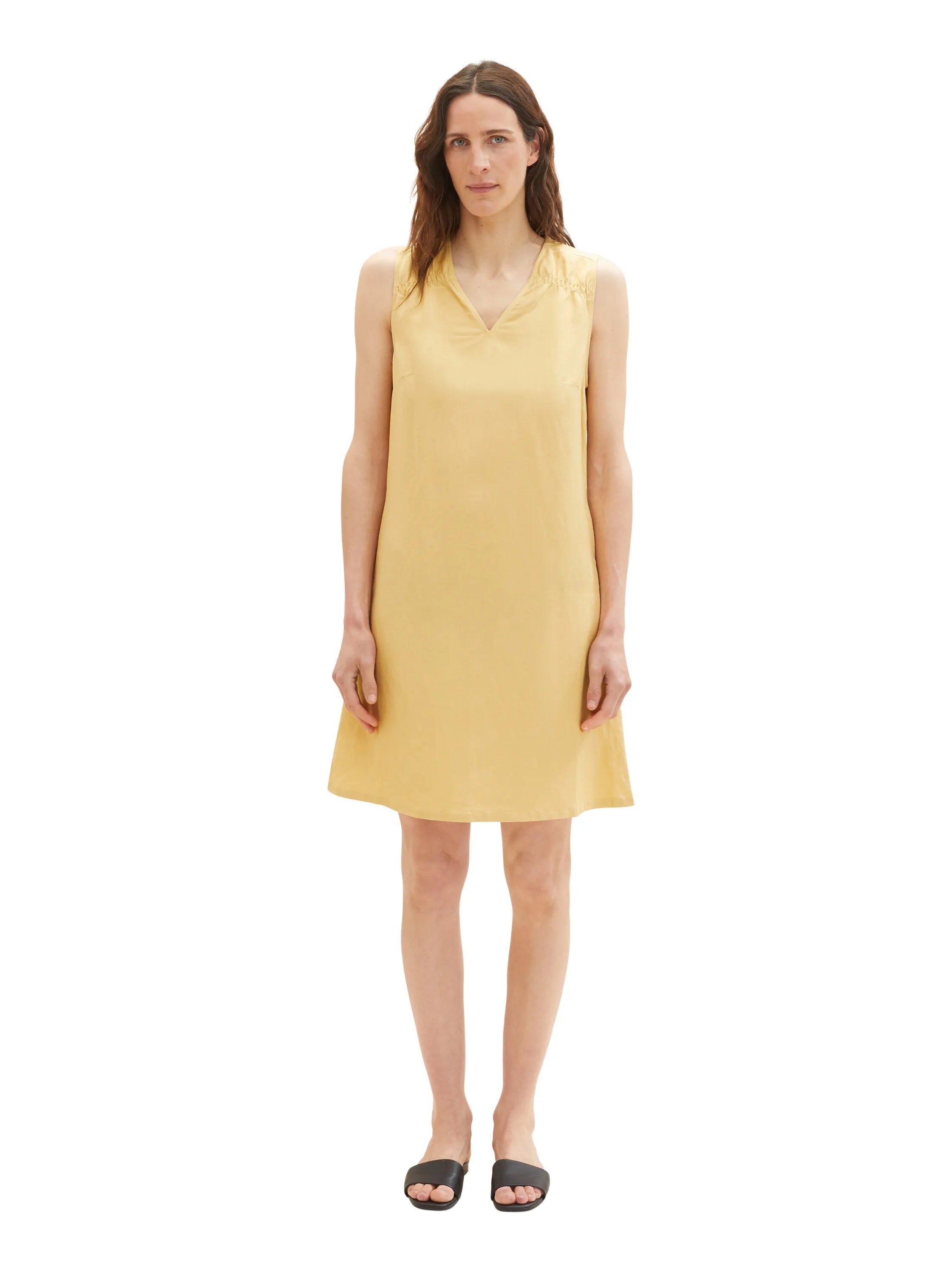 Tom Tailor Fawn Beige Women Dress with Linen SKU: 1036663_31648 Image 04