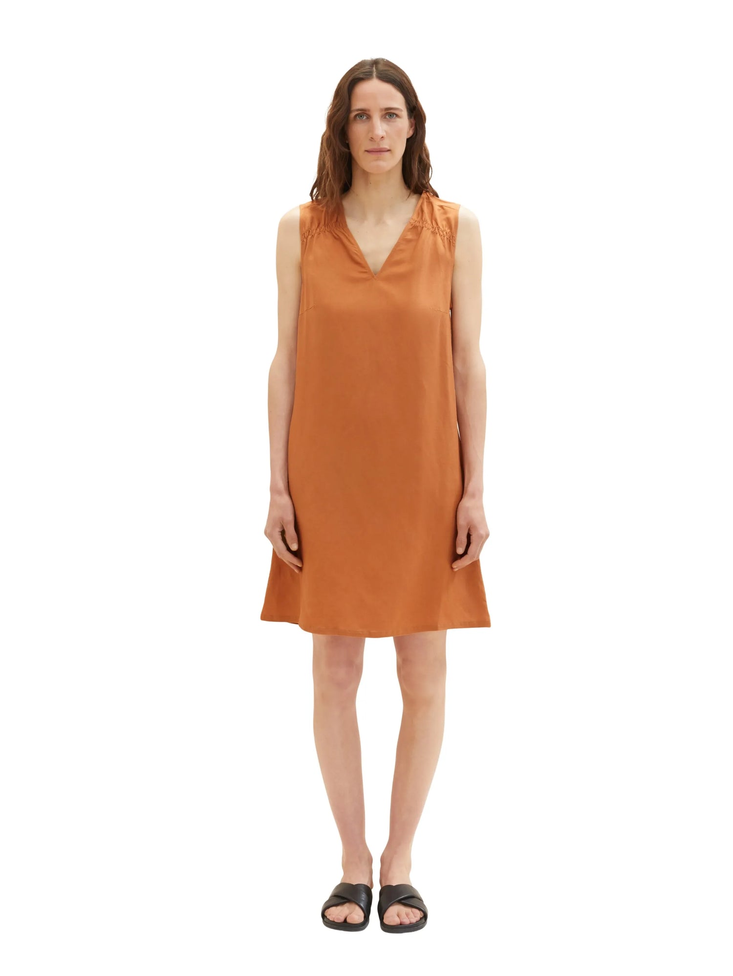 Tom Tailor Terracotta Brown Women Dress with Linen SKU: 1036663_31650 Image 02