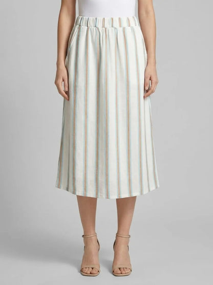 Tom Tailor Offwhite Brown Vertical Stripe Women Midi Skirt with Linen SKU: 1036678_31948 Image 00