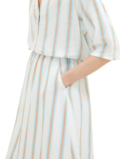 Tom Tailor Offwhite Brown Vertical Stripe Women Midi Skirt with Linen SKU: 1036678_31948 Image 02