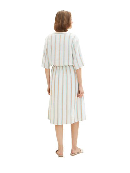 Tom Tailor Offwhite Brown Vertical Stripe Women Midi Skirt with Linen SKU: 1036678_31948 Image 04