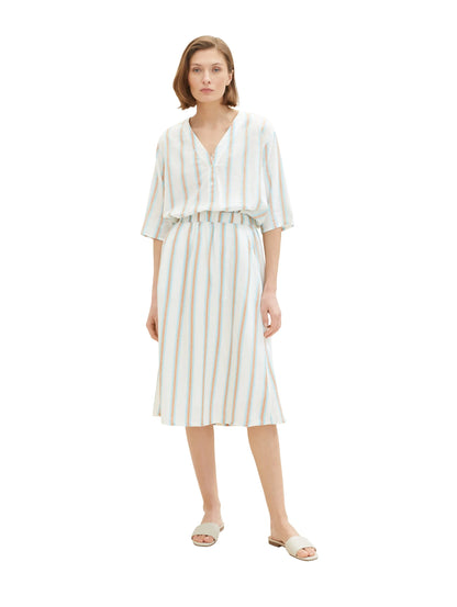 Tom Tailor Offwhite Brown Vertical Stripe Women Midi Skirt with Linen SKU: 1036678_31948 Image 06