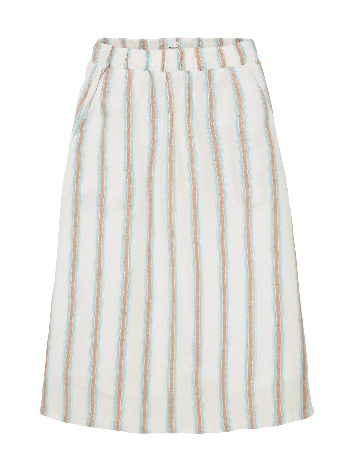 Tom Tailor Offwhite Brown Vertical Stripe Women Midi Skirt with Linen SKU: 1036678_31948 Image 08