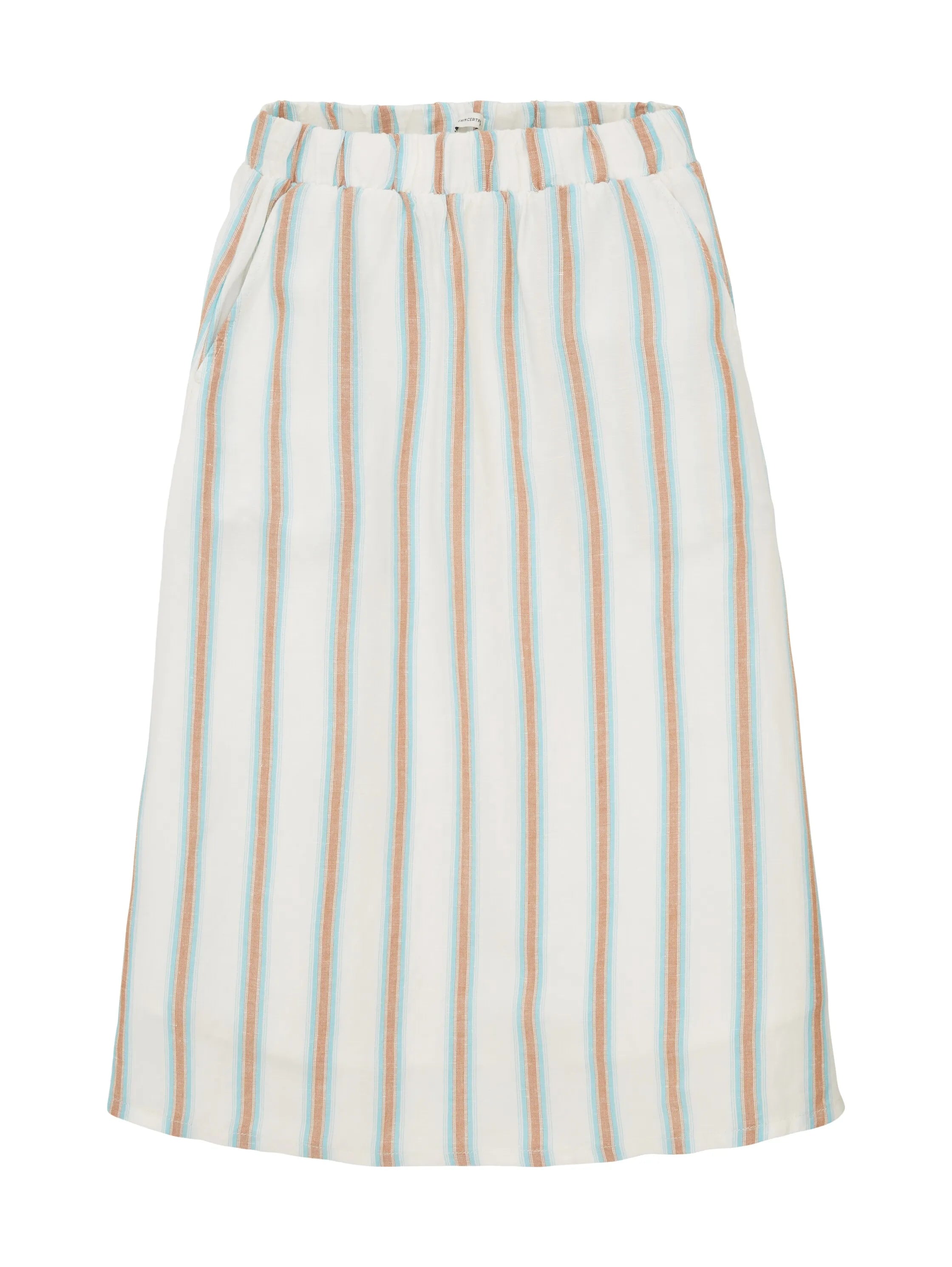 Tom Tailor Offwhite Brown Vertical Stripe Women Midi Skirt with Linen SKU: 1036678_31948 Image 08