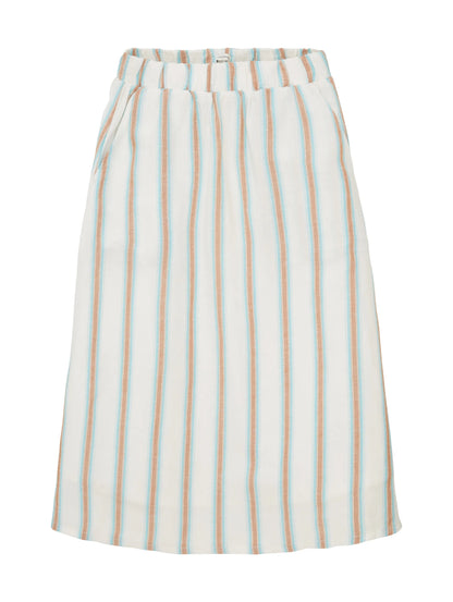 Tom Tailor Offwhite Brown Vertical Stripe Women Midi Skirt with Linen SKU: 1036678_31948 Image 08