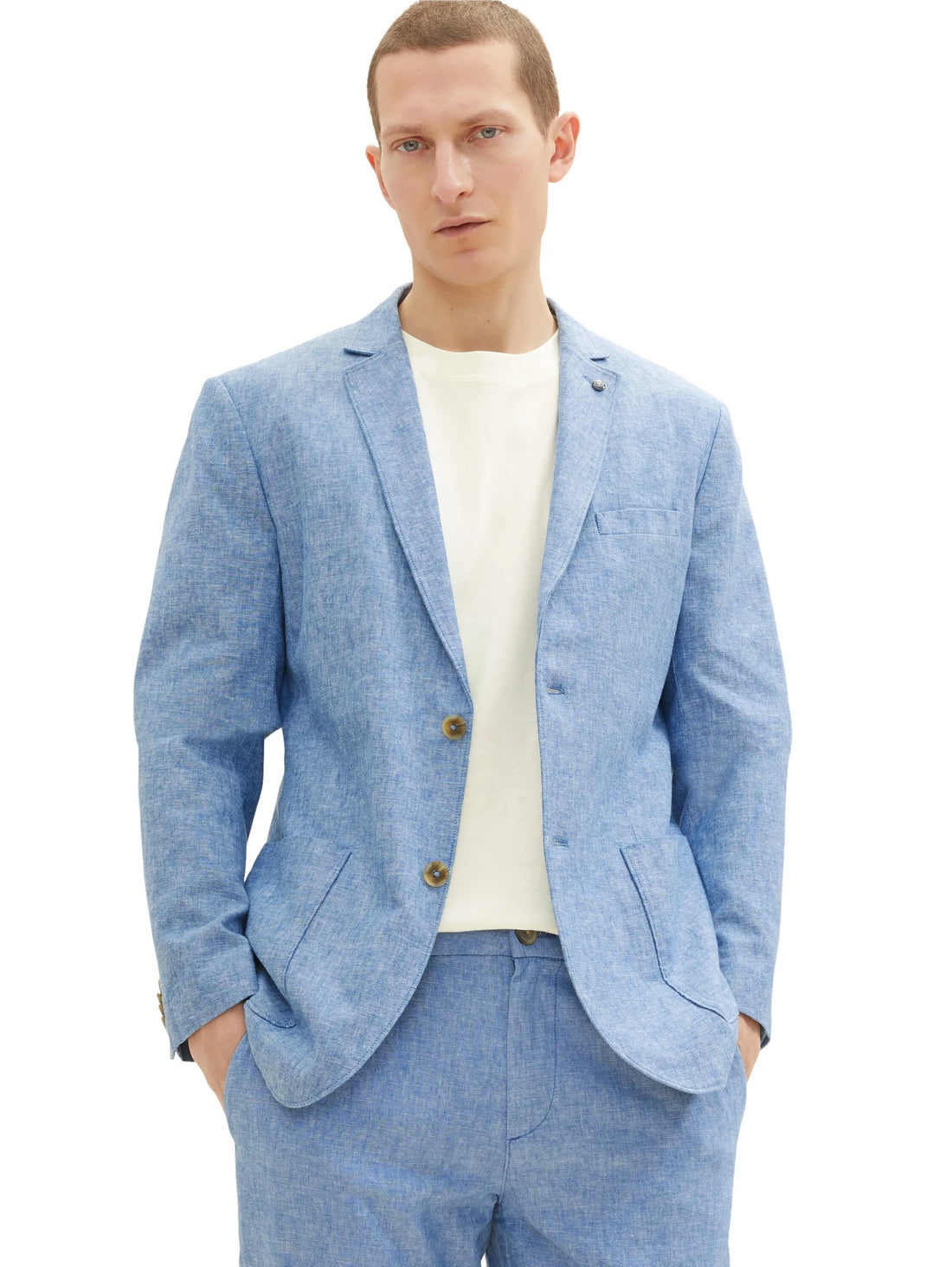 Tom Tailor Helsinki Night Blue Chambray Men Linen Blazer SKU: 1037190_26507 Image 01