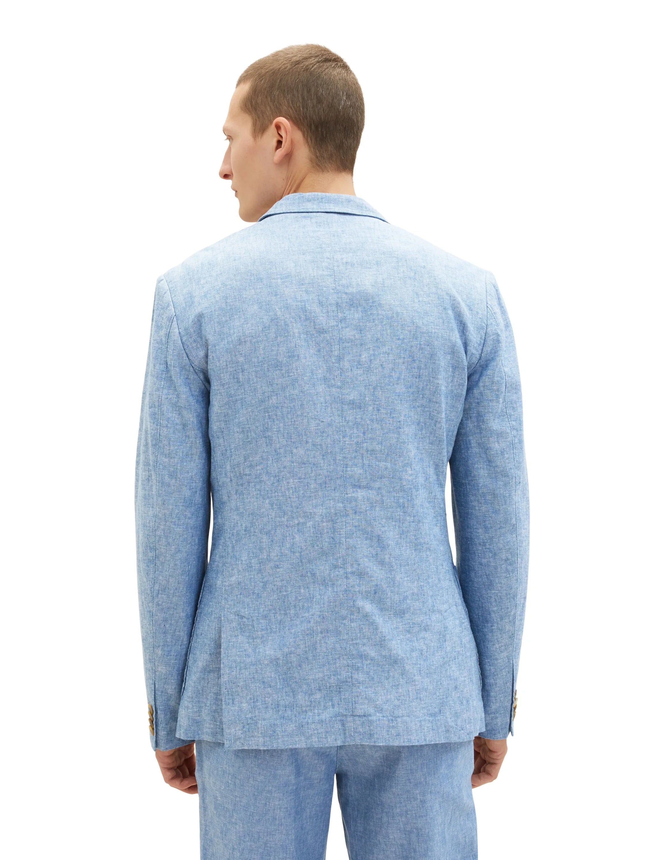 Tom Tailor Helsinki Night Blue Chambray Men Linen Blazer SKU: 1037190_26507 Image 03