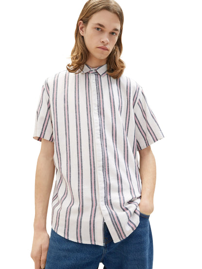 Denim Tom Tailor White Navy Red Stripe Men Striped Shirt SKU: 1037198_32131 Image 01