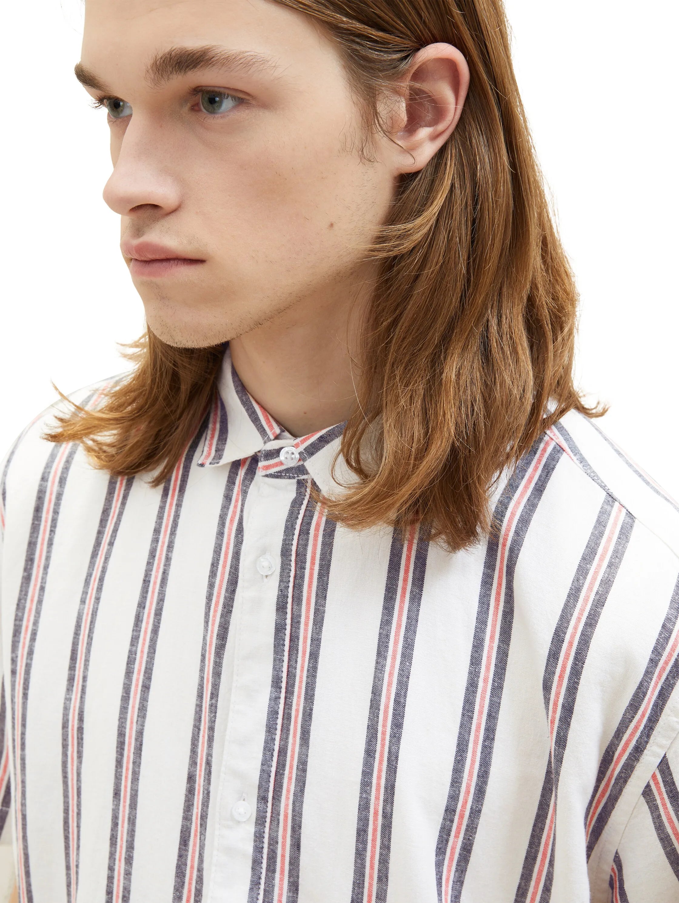 Denim Tom Tailor White Navy Red Stripe Men Striped Shirt SKU: 1037198_32131 Image 02
