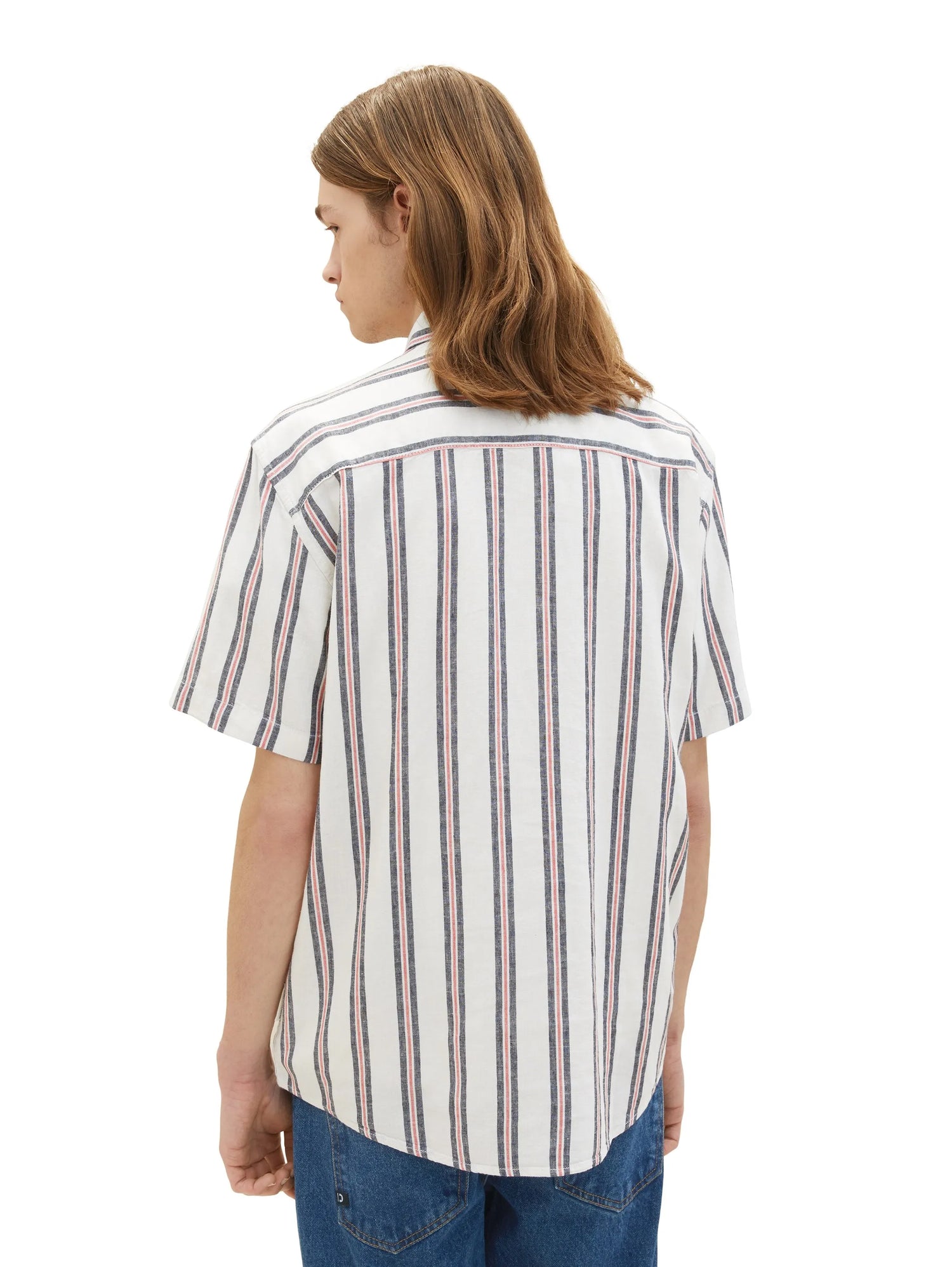 Denim Tom Tailor White Navy Red Stripe Men Striped Shirt SKU: 1037198_32131 Image 03