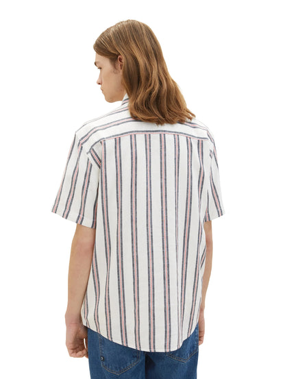 Denim Tom Tailor White Navy Red Stripe Men Striped Shirt SKU: 1037198_32131 Image 03