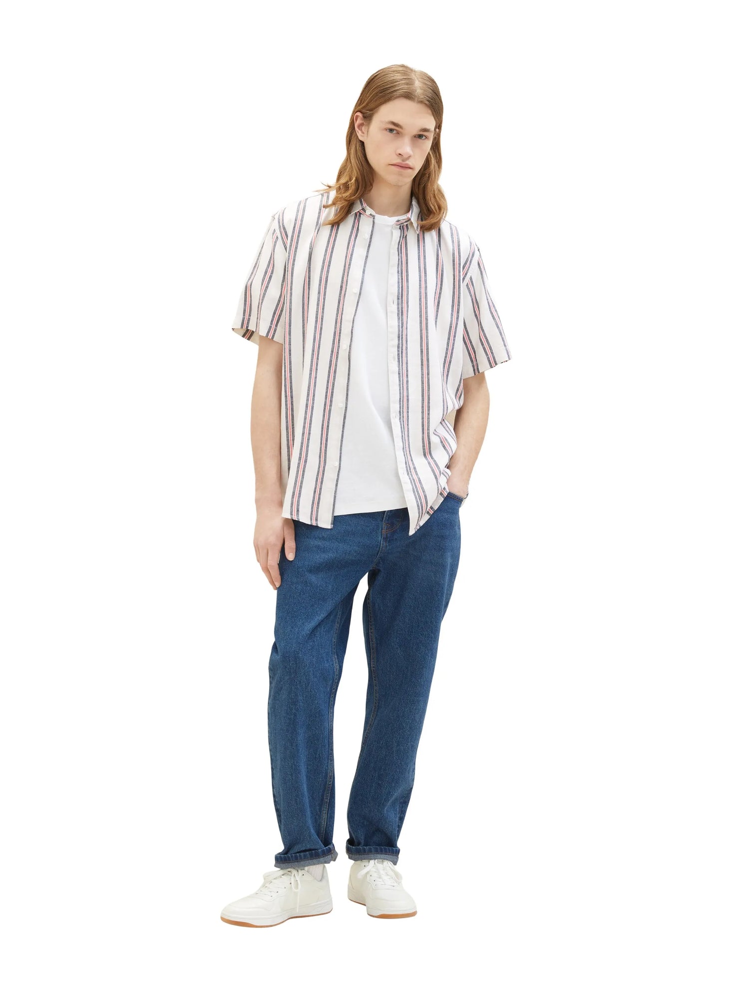 Denim Tom Tailor White Navy Red Stripe Men Striped Shirt SKU: 1037198_32131 Image 04