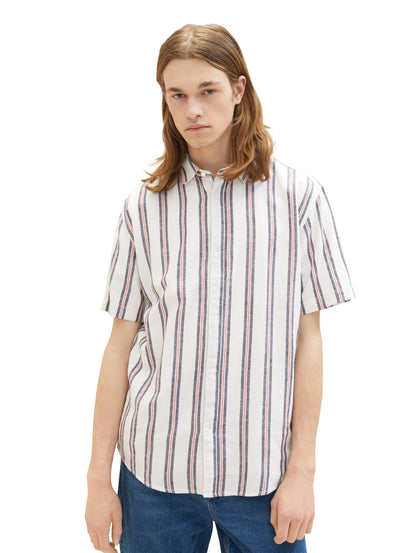 Denim Tom Tailor White Navy Red Stripe Men Striped Shirt SKU: 1037198_32131 Image 05