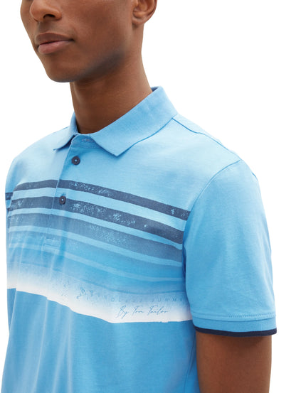 Tom Tailor Rainy Sky Blue Men Polo Shirt with a Print SKU: 1037278_18395 Image 02