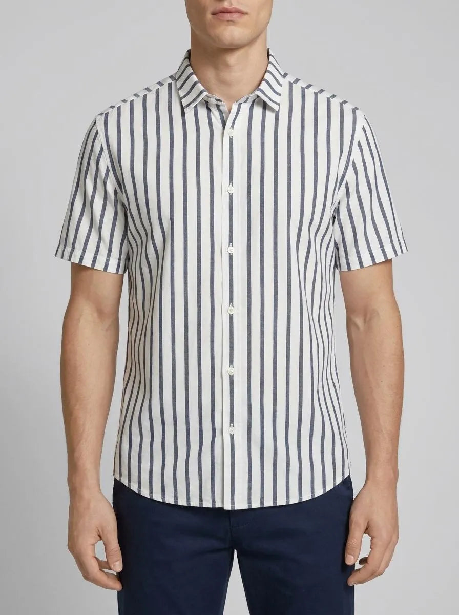 Tom Tailor Navy Off White Stripe Men Gestreiftes Hemd SKU: 1037282_31785 Image 00
