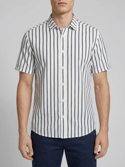 Tom Tailor Navy Off White Stripe Men Gestreiftes Hemd SKU: 1037282_31785 Image 00