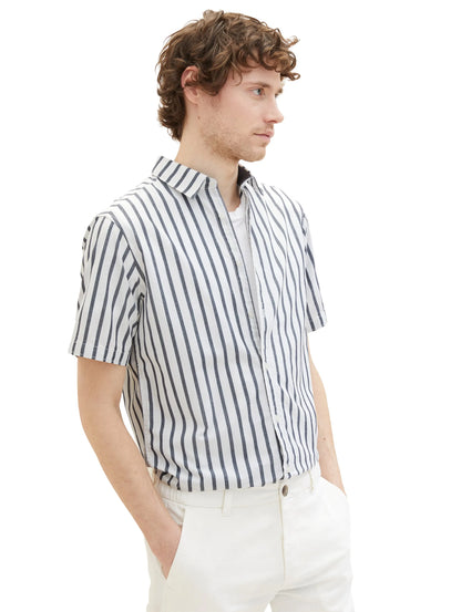 Tom Tailor Navy Off White Stripe Men Gestreiftes Hemd SKU: 1037282_31785 Image 01
