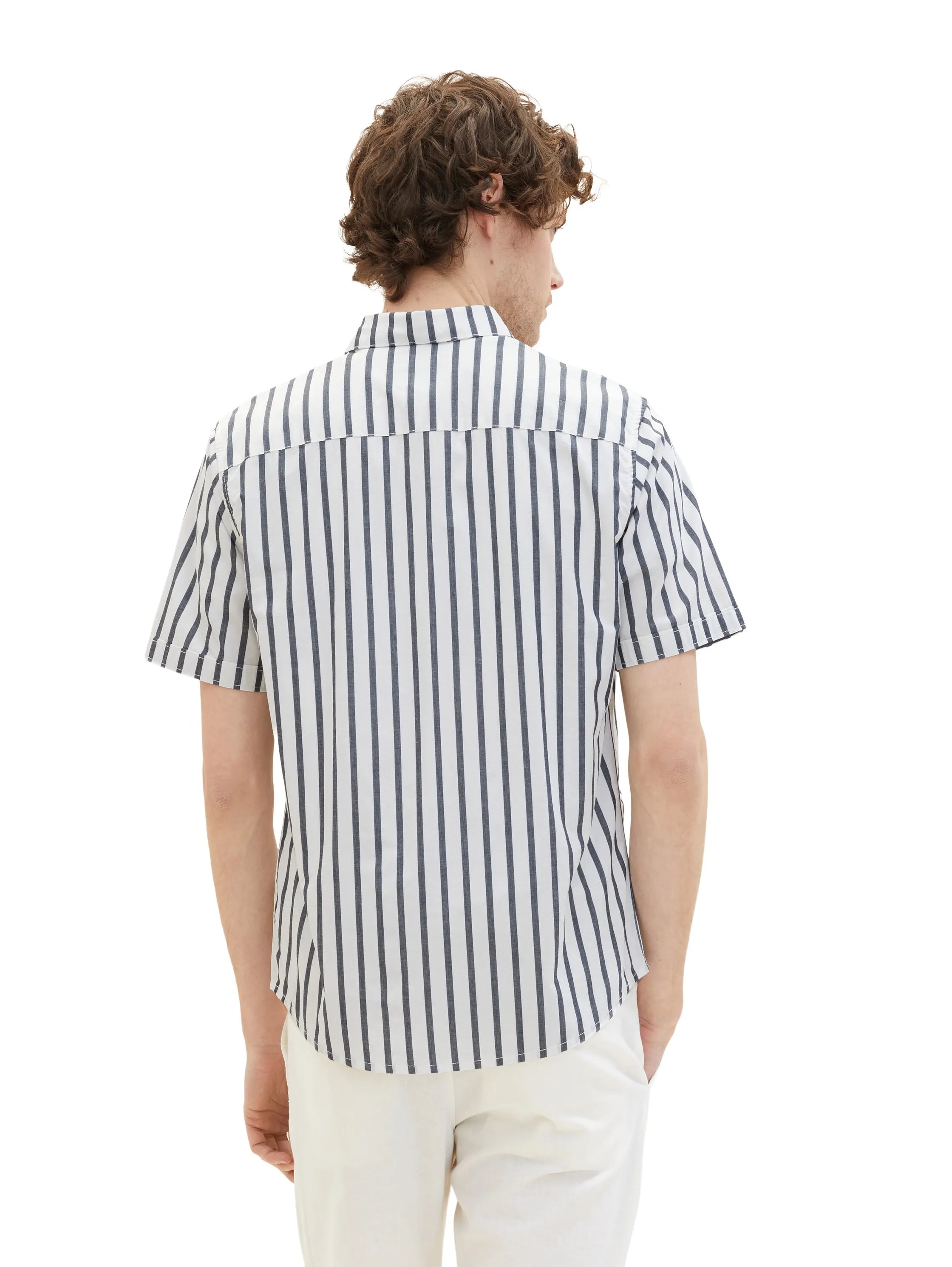 Tom Tailor Navy Off White Stripe Men Gestreiftes Hemd SKU: 1037282_31785 Image 03