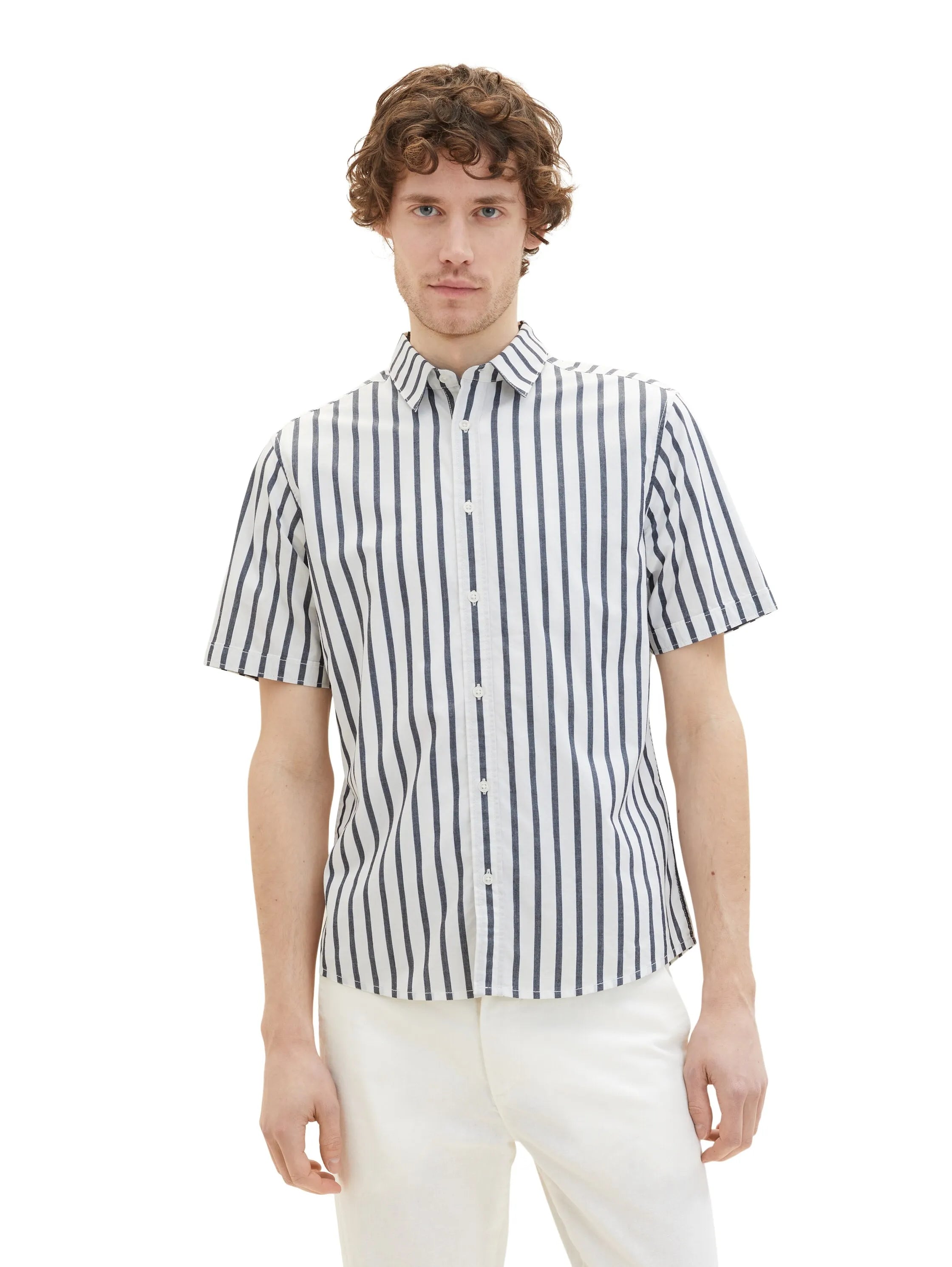 Tom Tailor Navy Off White Stripe Men Gestreiftes Hemd SKU: 1037282_31785 Image 04