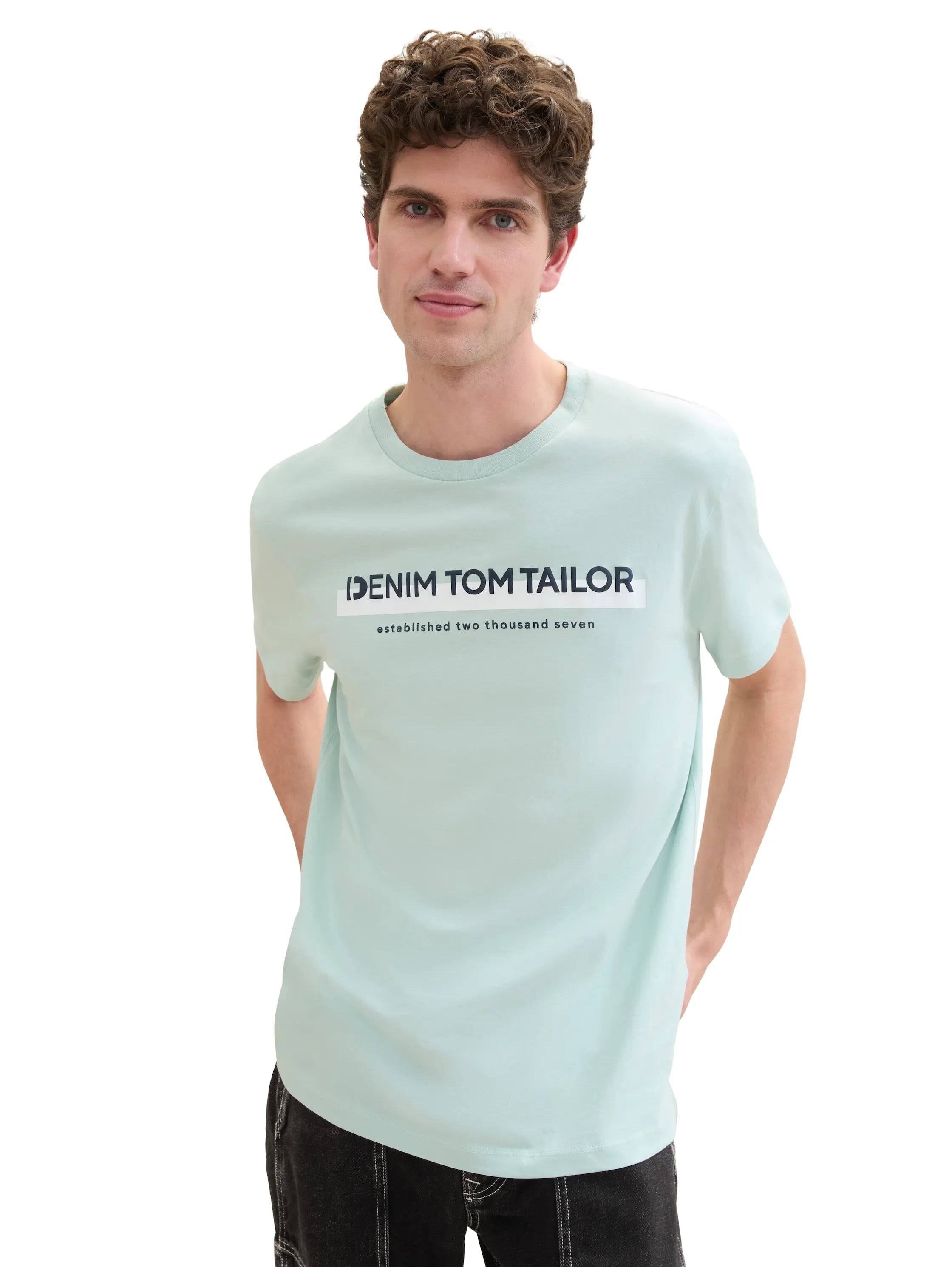 Denim Tom Tailor Sea Foam Men T-Shirt with Logo Print SKU: 1037653_17549 Image 01