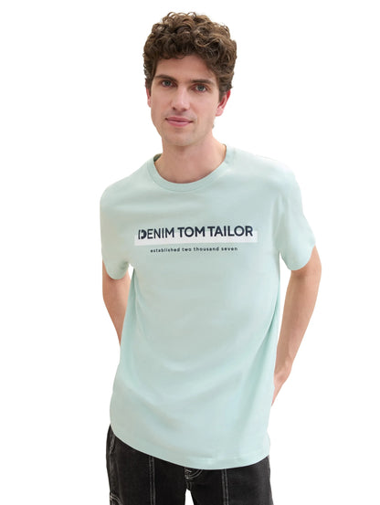 Denim Tom Tailor Sea Foam Men T-Shirt with Logo Print SKU: 1037653_17549 Image 01