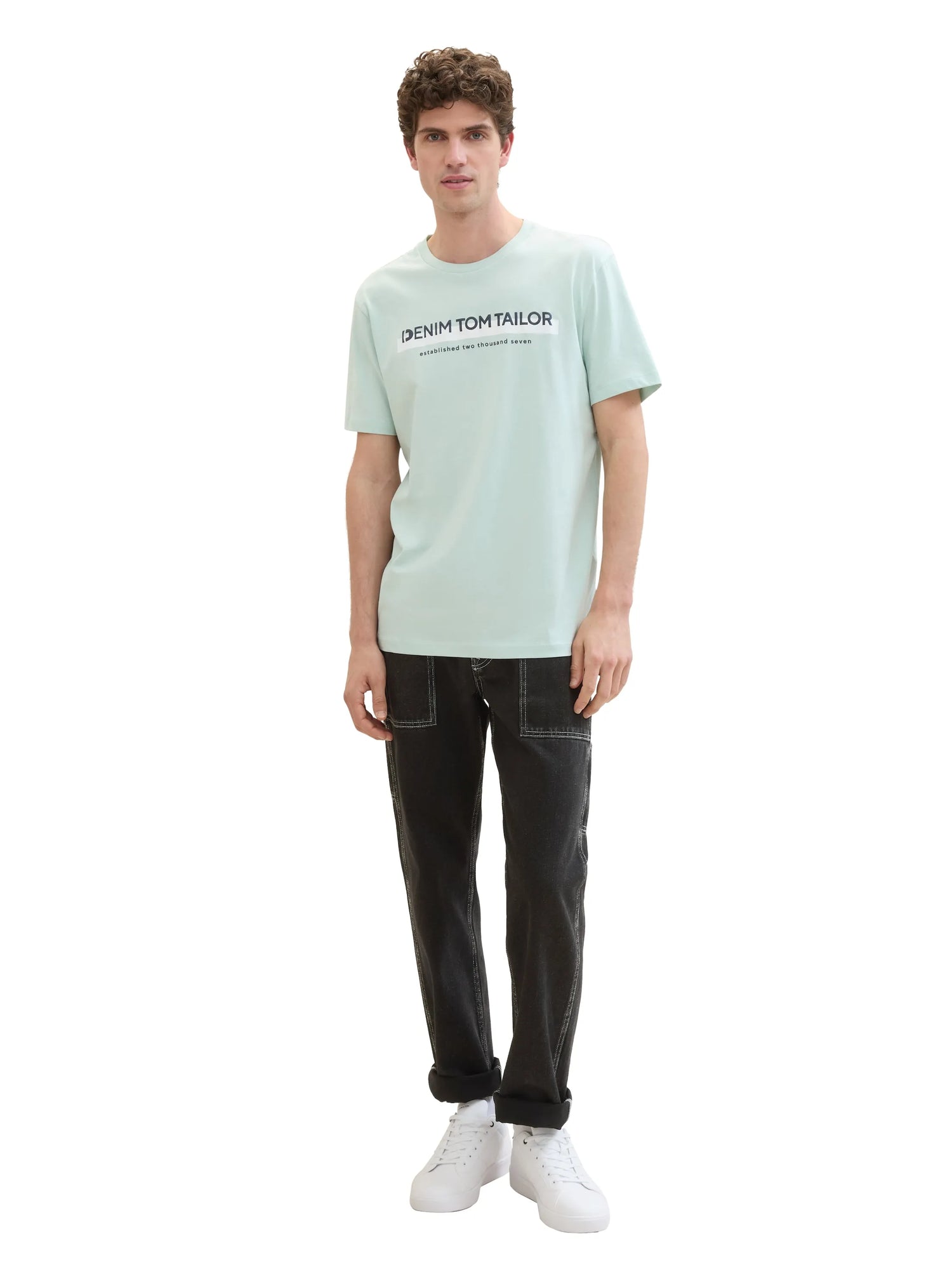 Denim Tom Tailor Sea Foam Men T-Shirt with Logo Print SKU: 1037653_17549 Image 02