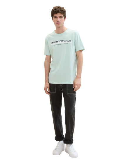 Denim Tom Tailor Sea Foam Men T-Shirt with Logo Print SKU: 1037653_17549 Image 02