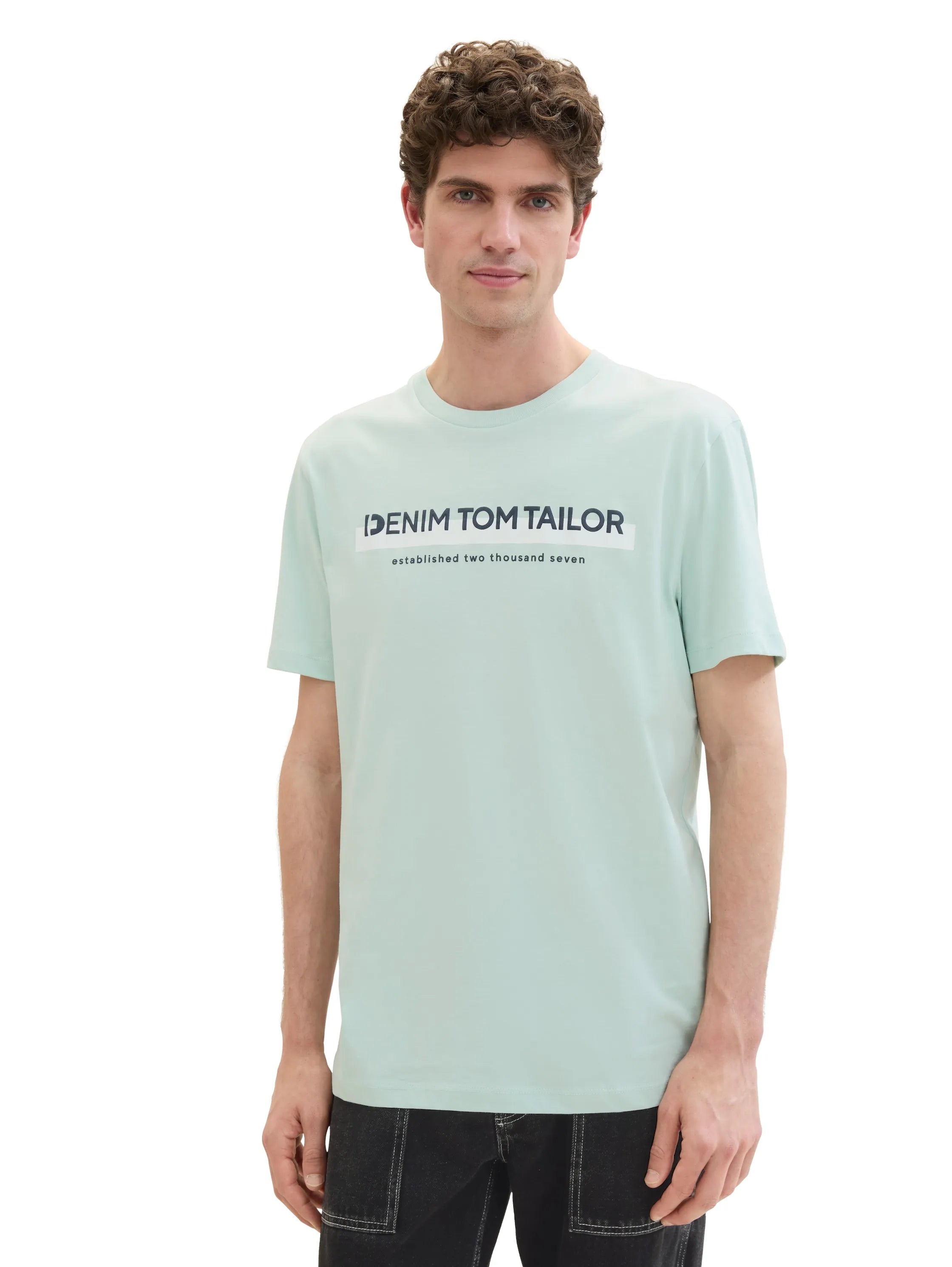 Denim Tom Tailor Sea Foam Men T-Shirt with Logo Print SKU: 1037653_17549 Image 04