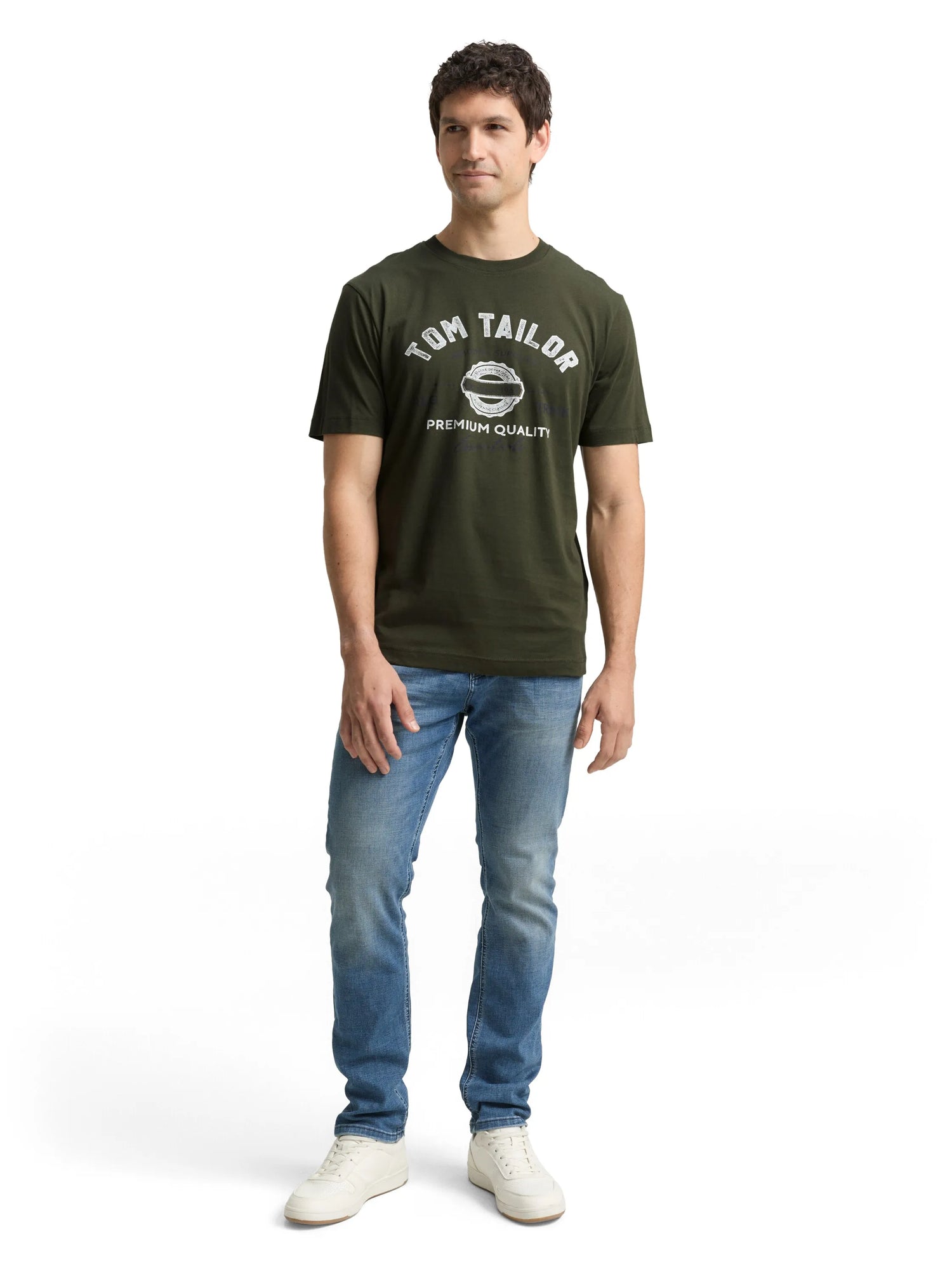 Tom Tailor Deep Forest Green Men T-Shirt with Logo Print SKU: 1037735_10920 Image 01