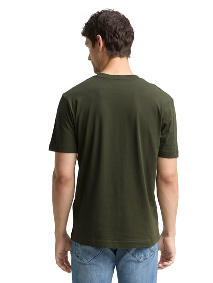 Tom Tailor Deep Forest Green Men T-Shirt with Logo Print SKU: 1037735_10920 Image 02