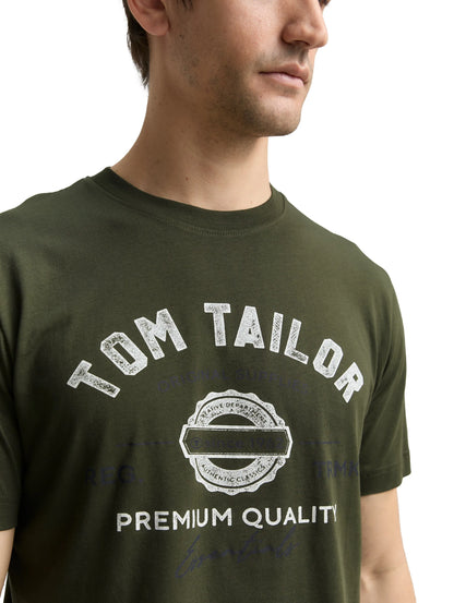 Tom Tailor Deep Forest Green Men T-Shirt with Logo Print SKU: 1037735_10920 Image 04