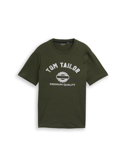 Tom Tailor Deep Forest Green Men T-Shirt with Logo Print SKU: 1037735_10920 Image 06
