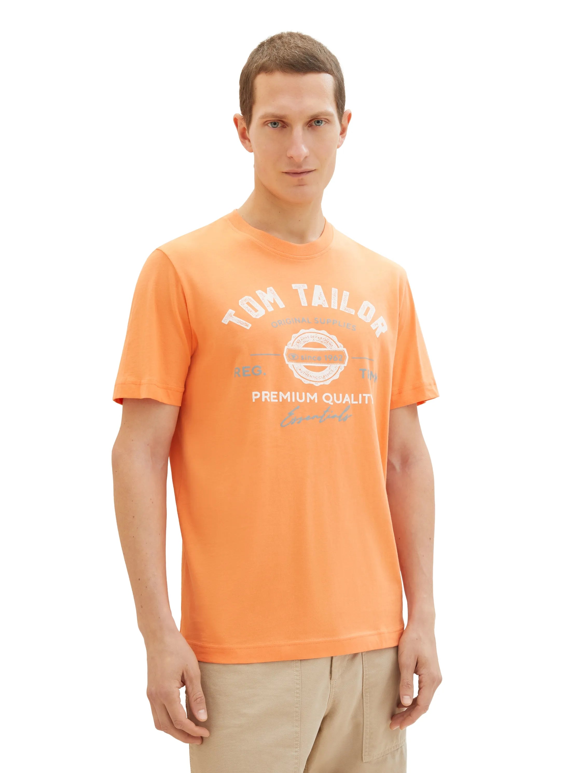 Tom Tailor Fruity Melon Orange Men T-Shirt with Logo Print SKU: 1037735_22195 Image 01