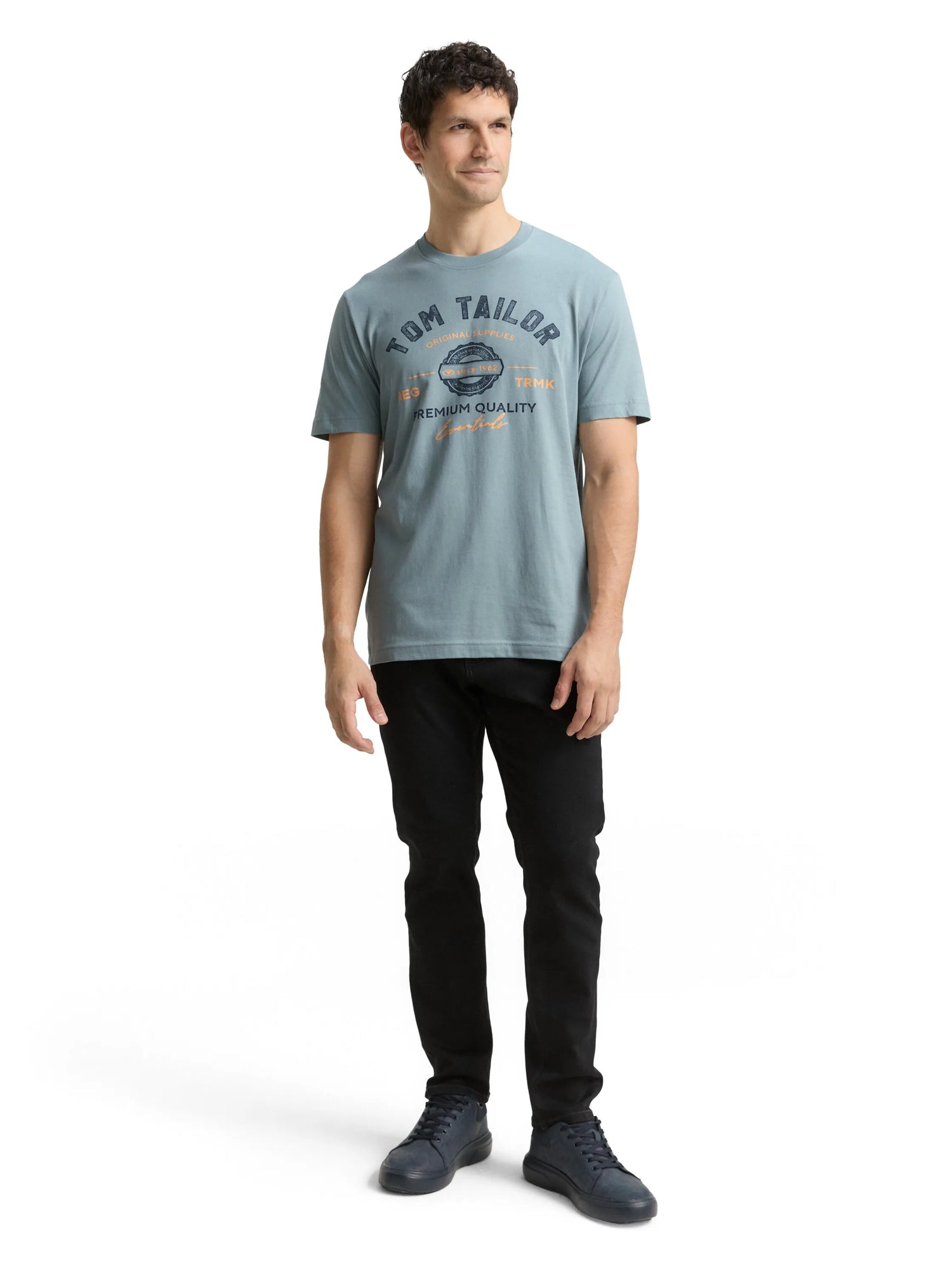 Tom Tailor Grey Mint Men T-Shirt with Logo Print SKU: 1037735_27475 Image 01
