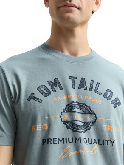 Tom Tailor Grey Mint Men T-Shirt with Logo Print SKU: 1037735_27475 Image 03