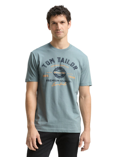 Tom Tailor Grey Mint Men T-Shirt with Logo Print SKU: 1037735_27475 Image 04