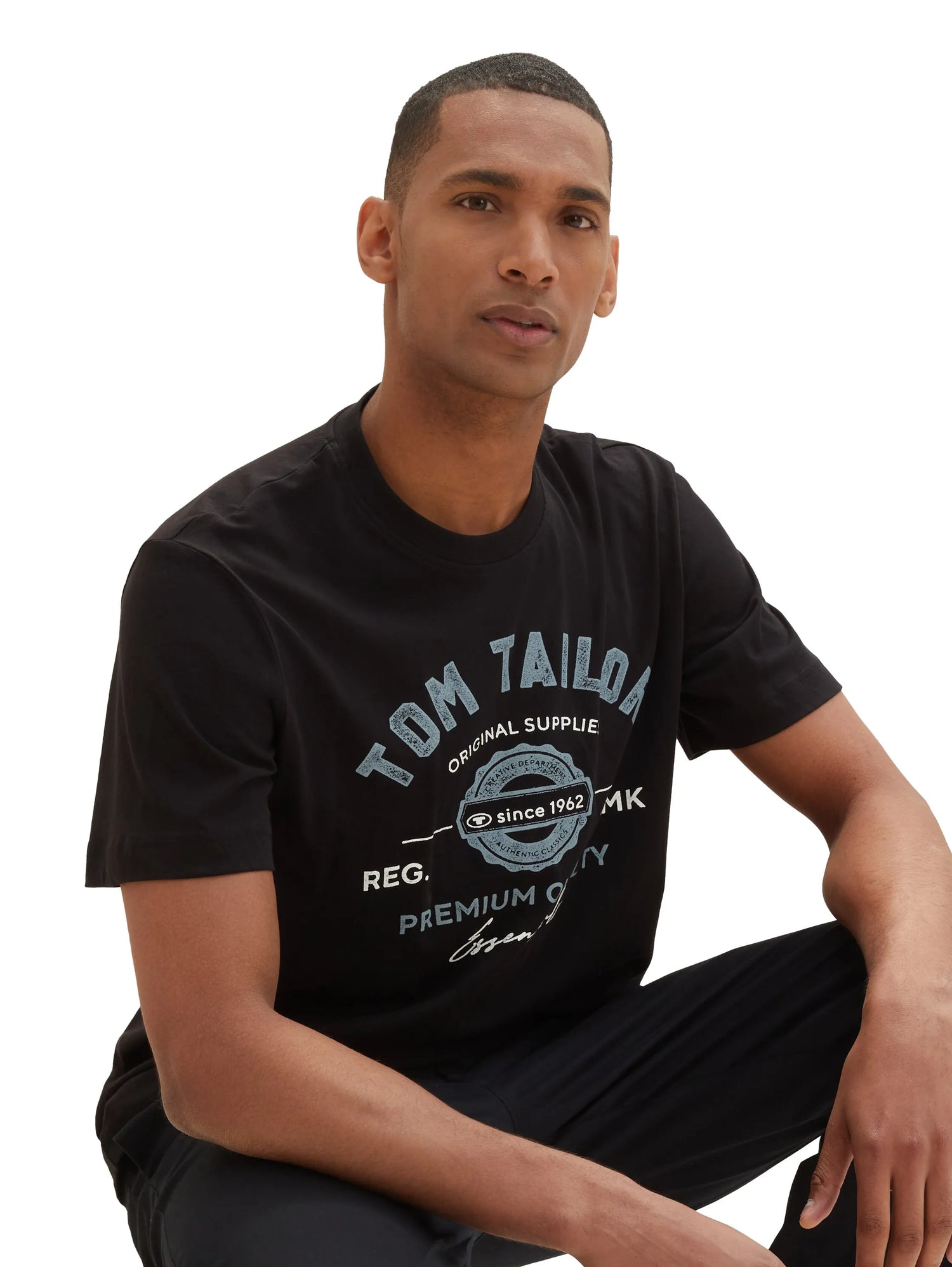 Tom Tailor Black Men T-Shirt with Logo Print SKU: 1037735_29999 Image 01