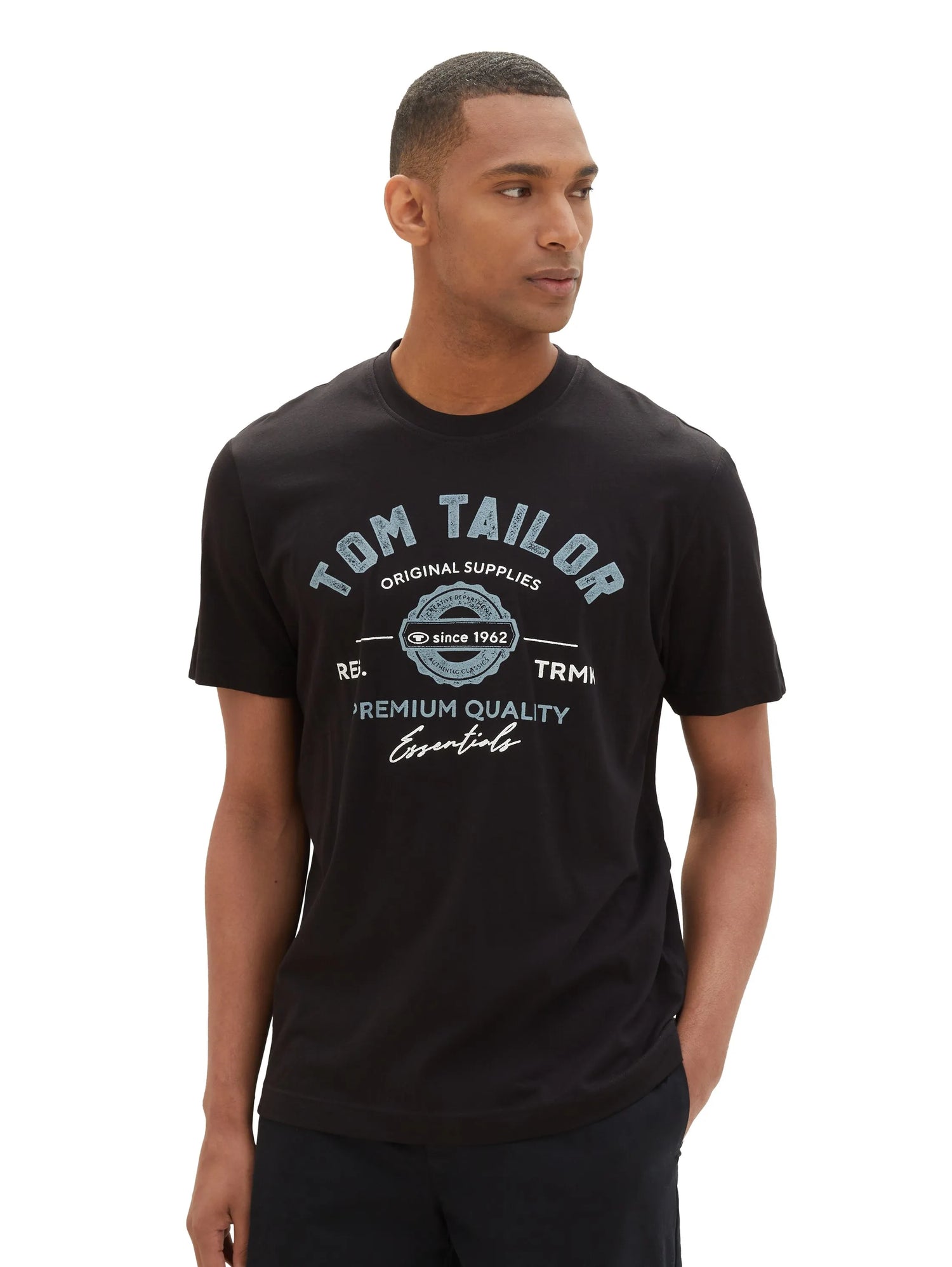Tom Tailor Black Men T-Shirt with Logo Print SKU: 1037735_29999 Image 04