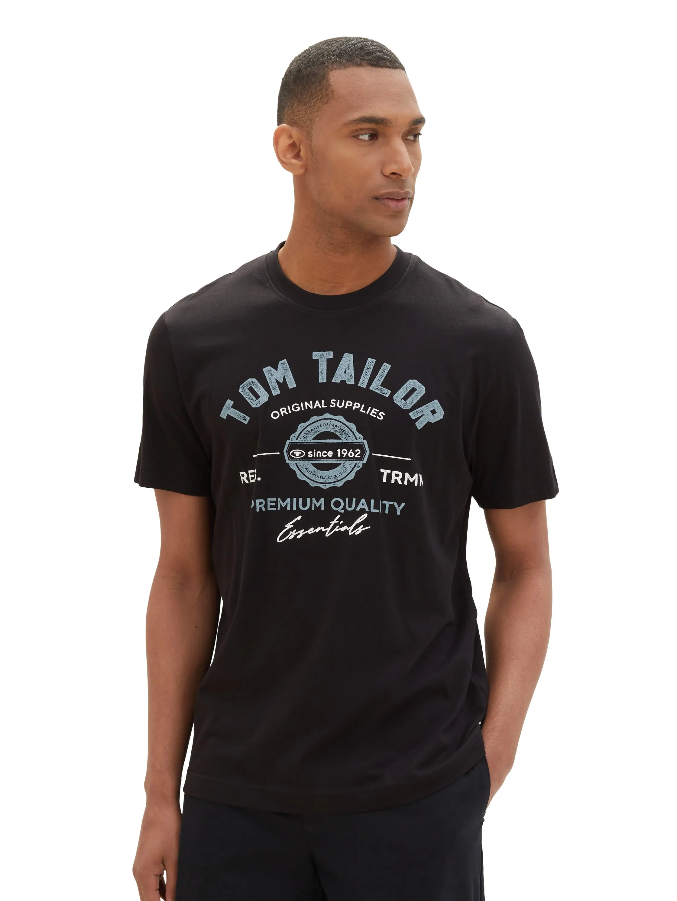 Tom Tailor Black Men T-Shirt with Logo Print SKU: 1037735_29999 Image 04