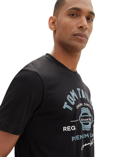 Tom Tailor Black Men T-Shirt with Logo Print SKU: 1037735_29999 Image 05